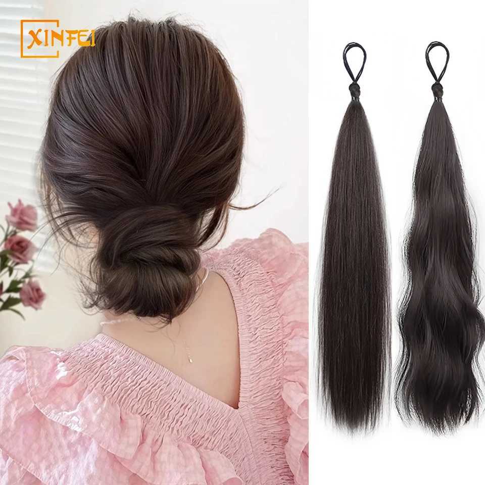 Synthetic wig hair tie womens hair new style self curling Chignon low tie ponytail fluffy high gloss hairstyle W240817