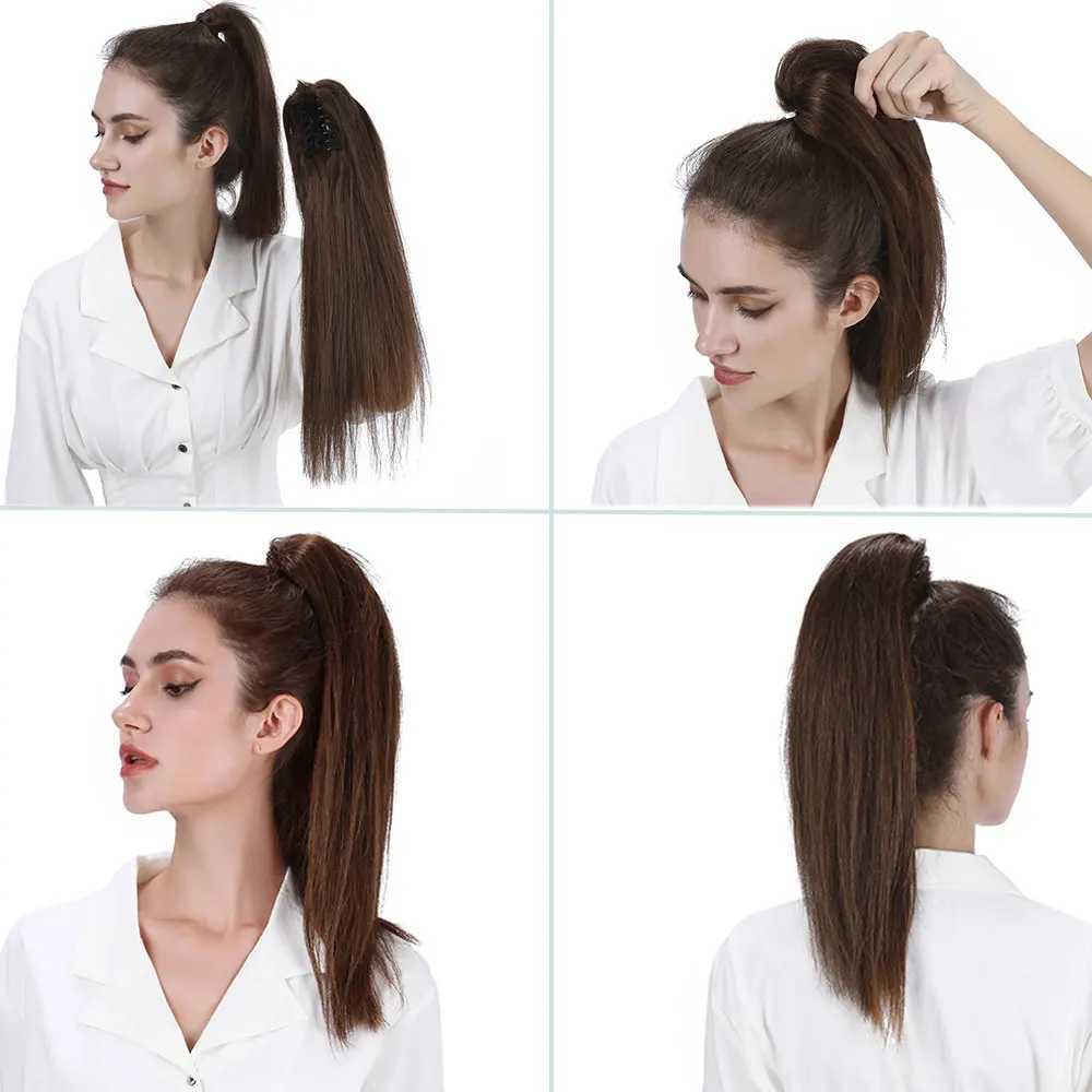 Human hair claw clip ponytail extension brushed 14-22 inch straight hair piece high ponytail W240817