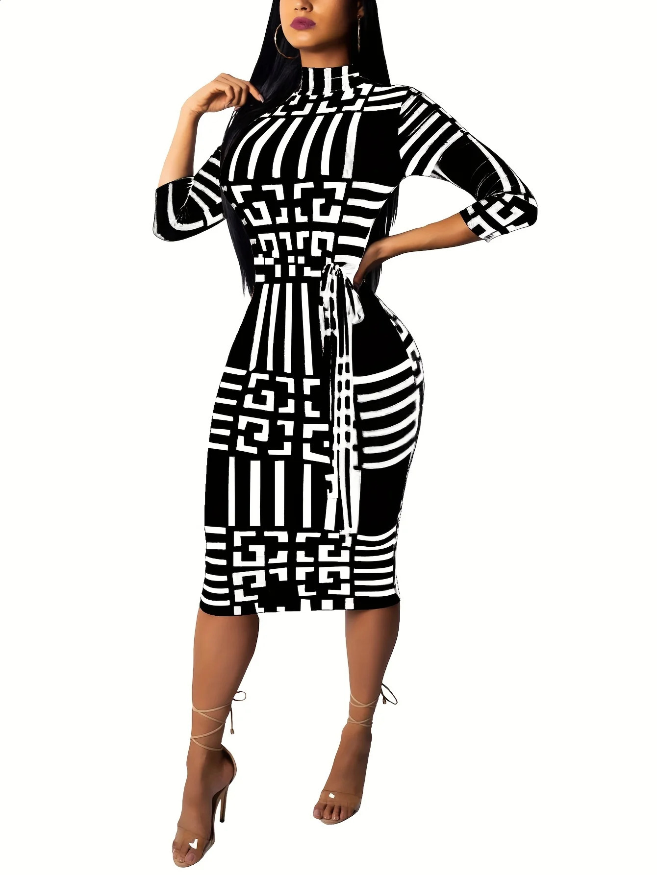 Fashion Women Spring Fall Elegant Dress Long Sleeve Sexy Mini Bandage Dresses Letter Print Midi Dress 240819