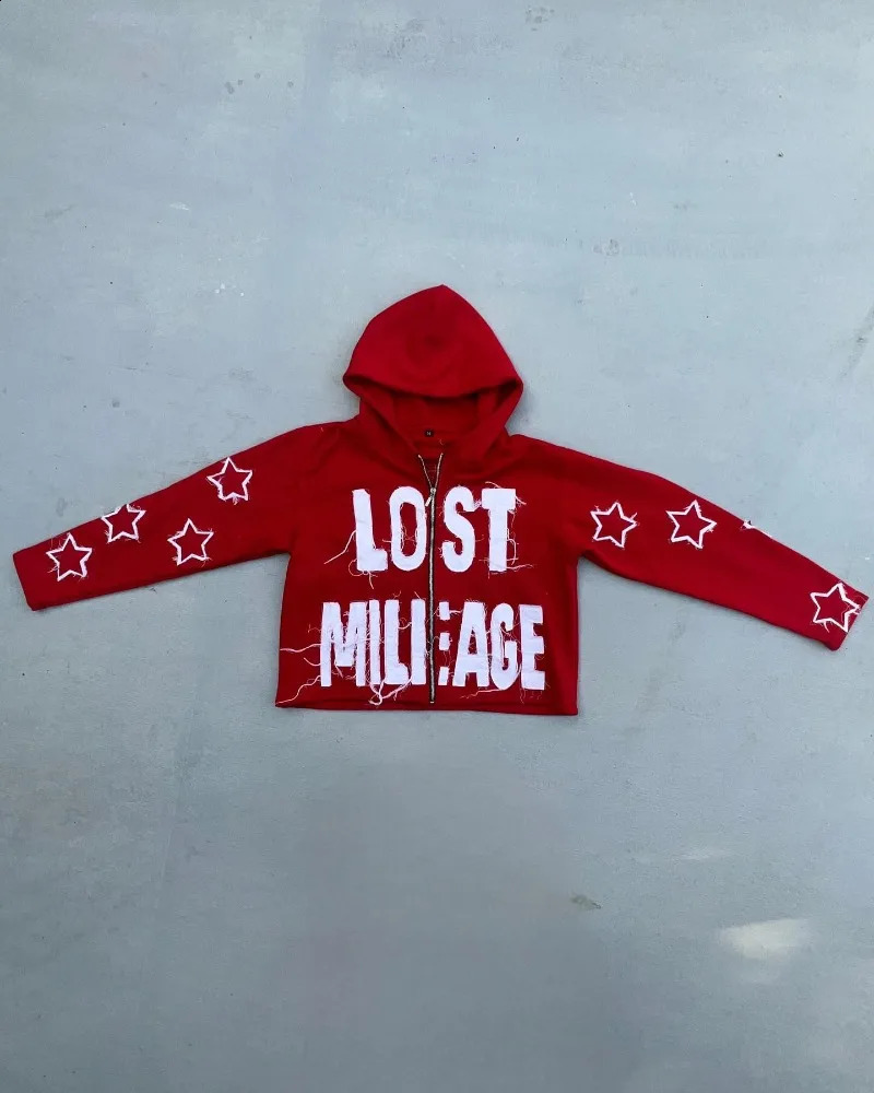 Punk Harajuku Loose Hoodie Alphabet Star Embroidered Zipper Womens Street Retro Couple Sweater 240819