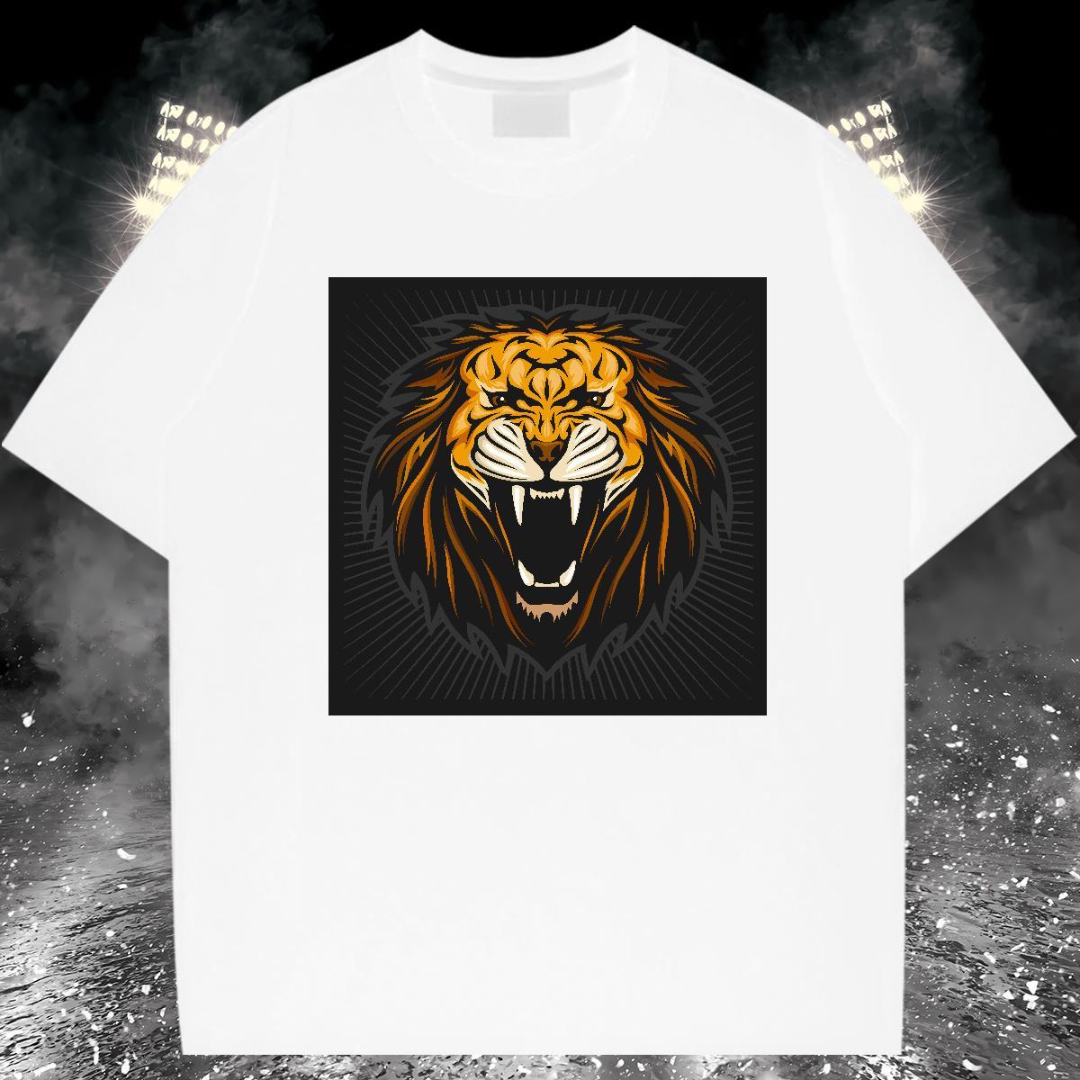 Popular T Shirt For Man lion Round Neck Short Sleeve Sport Floral Print 100% Cotton 230g Men Tshirts Fashion Design Tops