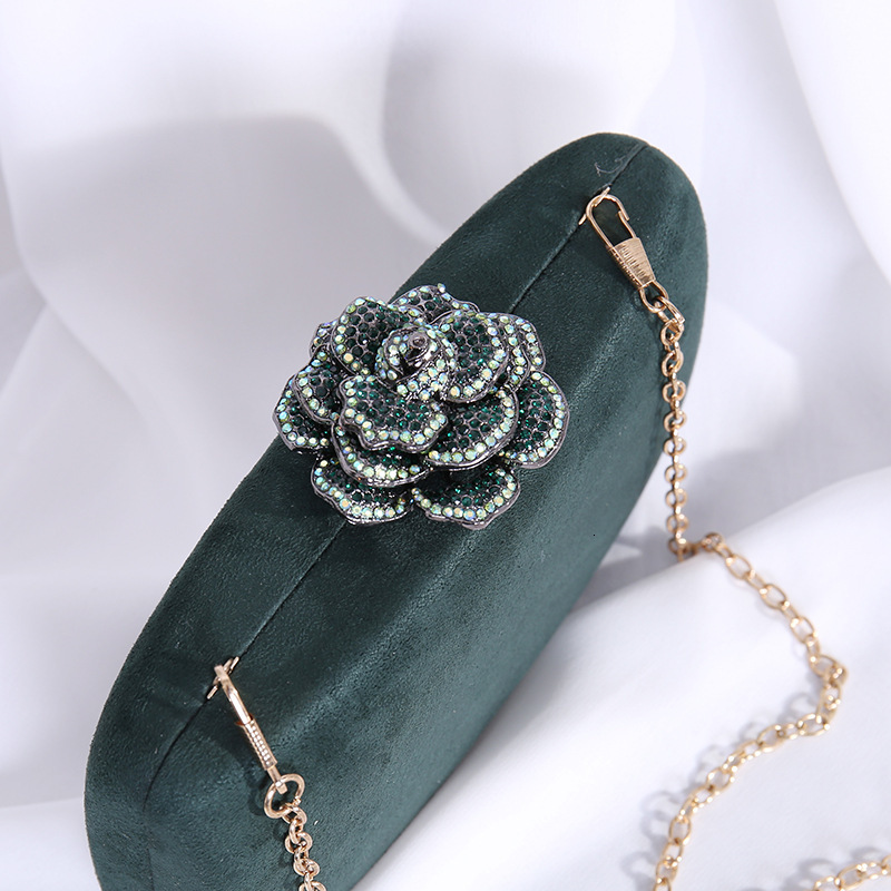 Handheld bag women's banquet, rhinestone metal flower dinner evening bag, dress matching for women