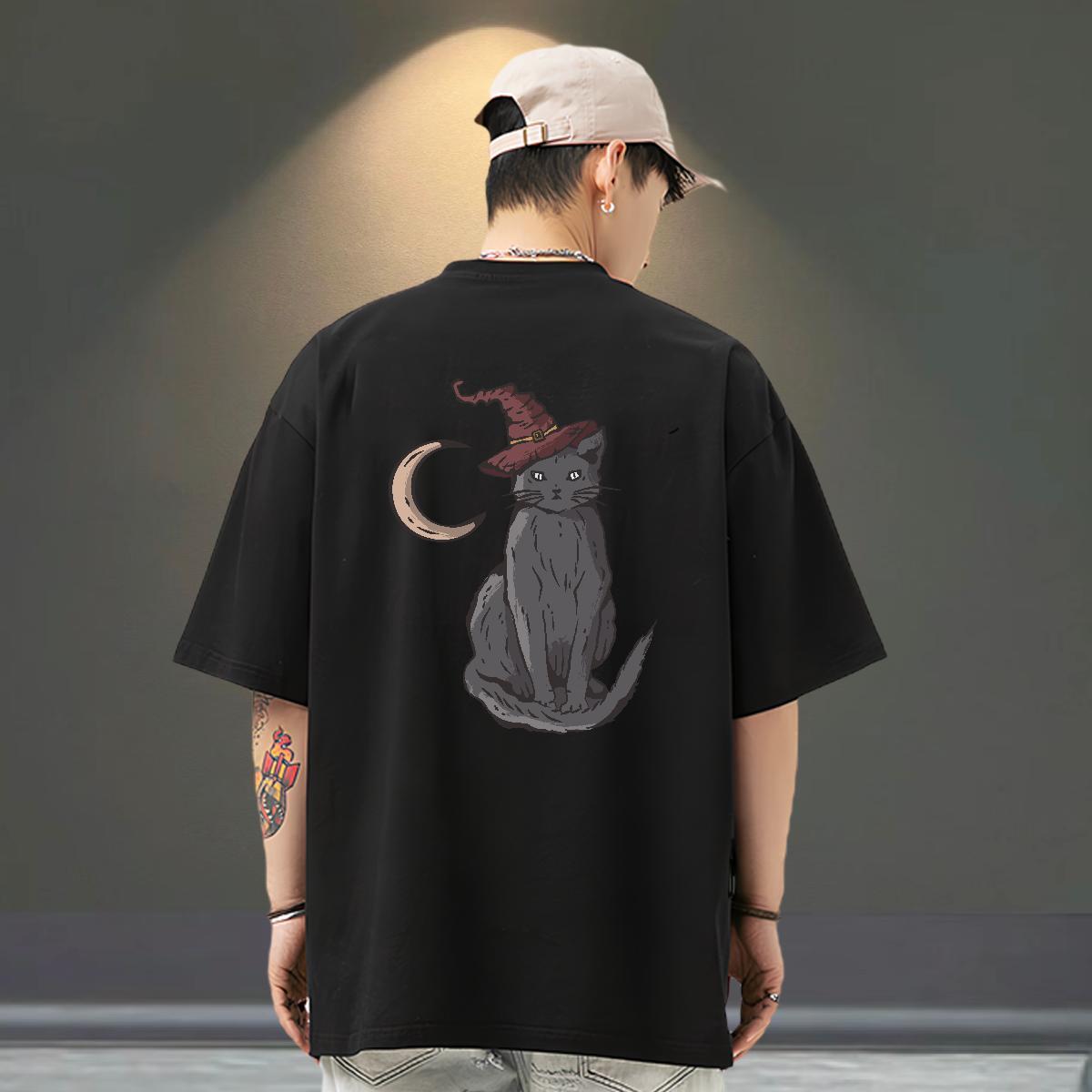 Fashion Design Men Tops Tees cat Outdoor 230g Pure Cotton Polos Breathable Short Sleeve Comfortable T Shirt For Man DIY Anime
