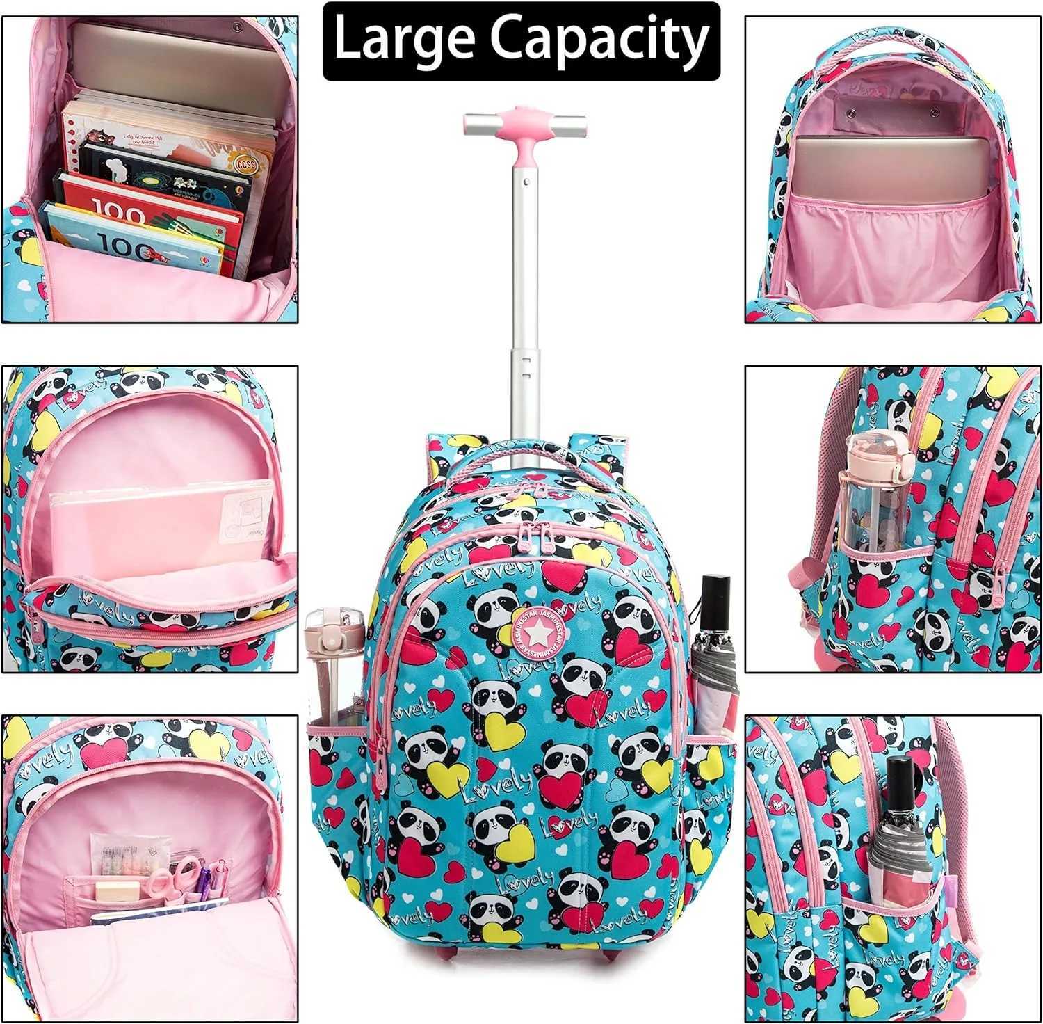 School Wheeled Backpack for Girl Boys Rolling Backpack School Bags with Lunchbag Children School Backpack with Wheels Y240820