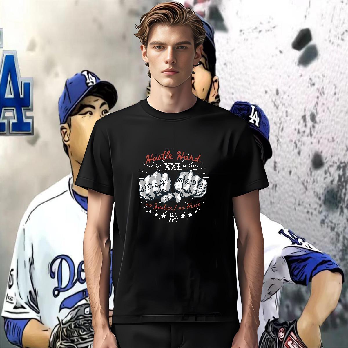 T shirt 230g Cotton hand- Outdoor Breathable Crew Neck Cartoon Print Tshirt for Man Woman Casual New Soft Tops Tees