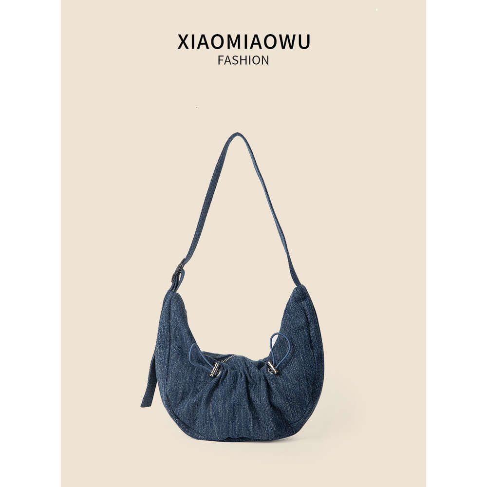 PU Underarm Single Shoulder Crescent for Women's Summer 2024 Versatile Drawstring Wrinkled Cowboy Bag