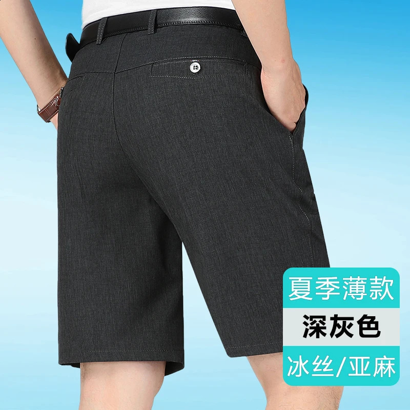 Linen summer mens fashion British style elastic waist breathable onefifth sprint linen casual loose 240819