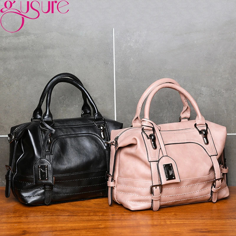 Gusure PU Leather Crossbody Bags Handbag Large Capacity Boston Bag Allmatch Female Shoulder n Tote 240819