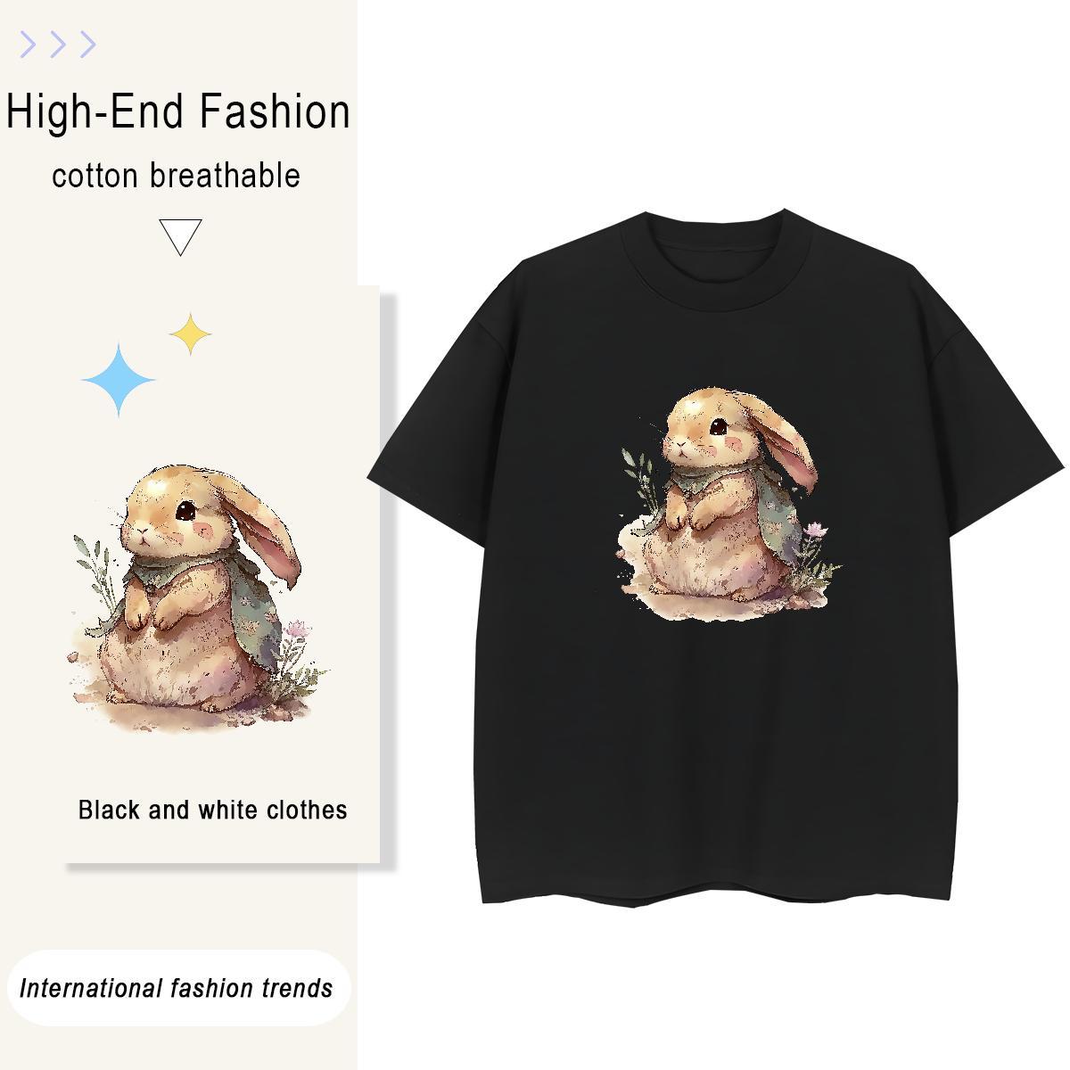 New Arrival Mens Tshirts rabbit Spring Summer 230g Cotton Top Tees O-Neck Short Sleeve Brand T Shirts Men Floral Print