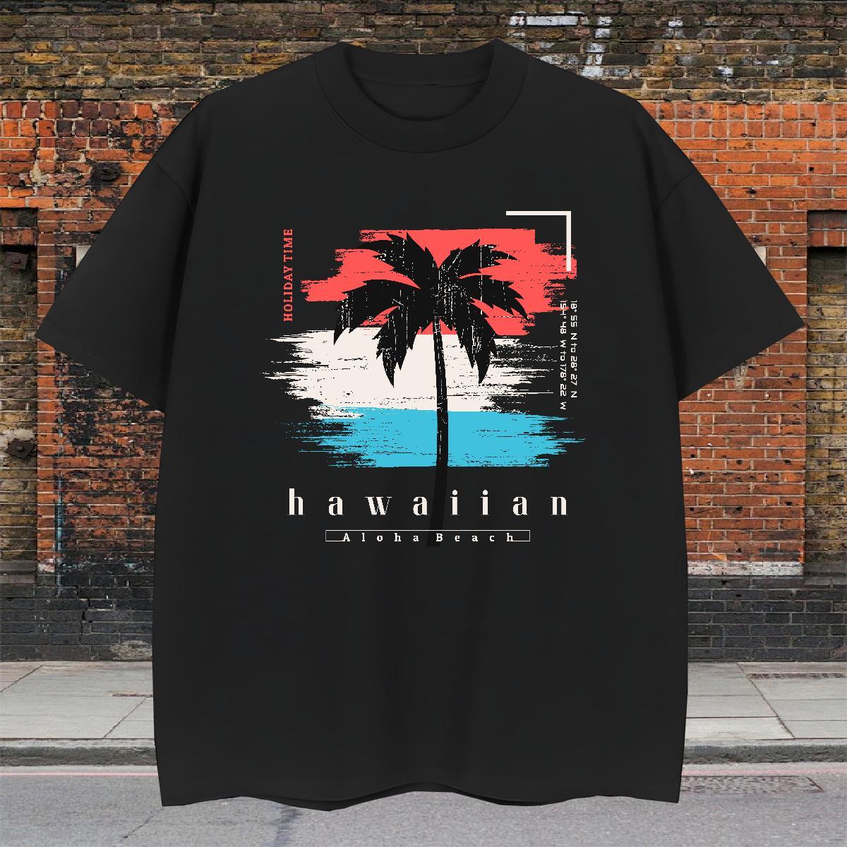 Loose Fit Men Clothes T-Shirt Beach 100% Cotton 230g Custom Anime O-Neck Short Sleeve tree Mens T Shirts Brand Tees