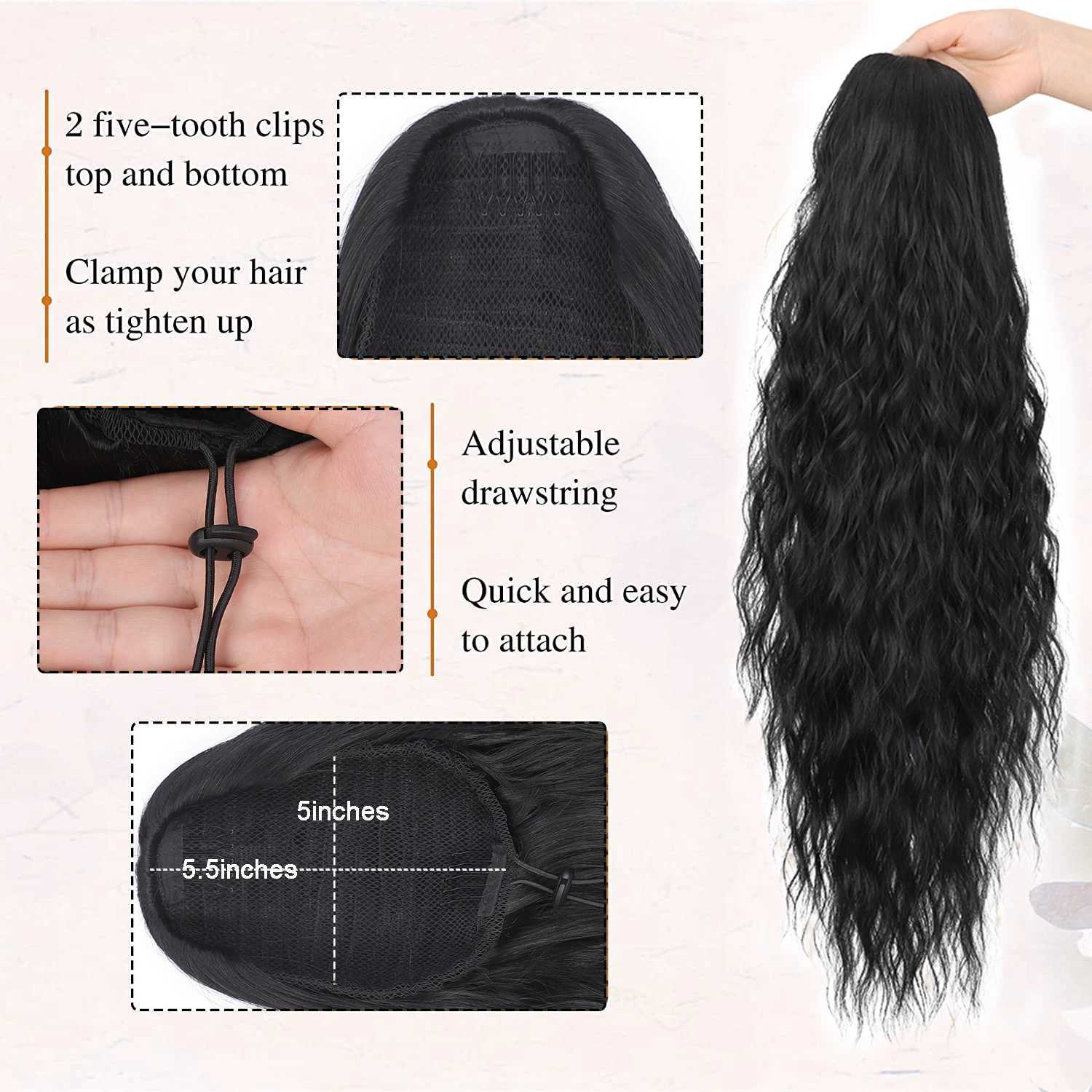 Long curly drawstring synthetic ponytail suitable for women black blonde red ponytail clip hair extension suitable for daily role-playing W240817