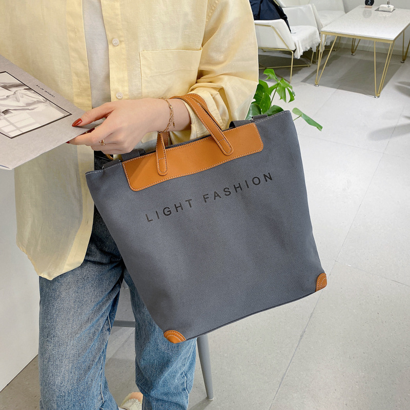 Leisure Korean trendy handbag, casual commuting shoulder college and high school big bag, women's canvas bag