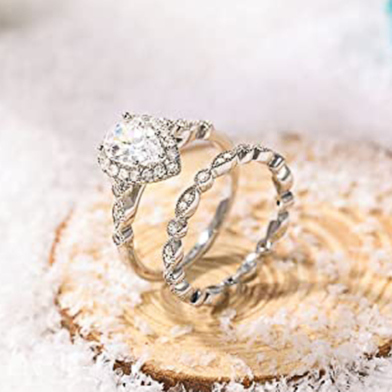 Sterg Sier Marquise Cut CZ Eternity Couple Ring Set - Elegant Party Jewelry Gift