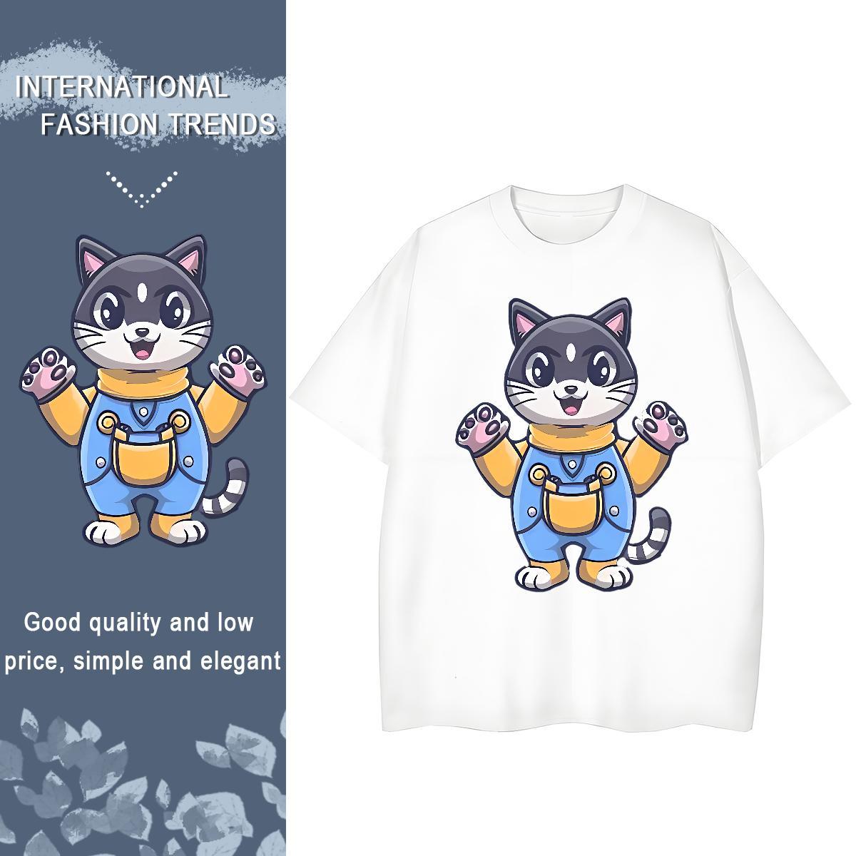 2024 Casual Women Tees Summer Casual Breathable Soft Tee Shirt High quality 230g 100% Cotton cat Skull T Shirts Women
