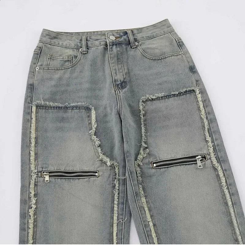 Ropa Grunge Y2K Streetwear Zipper Stacked Baggy Jeans Cargo Pants Men Clothing Straight Loose Denim Trousers Pantalon Homme 240819