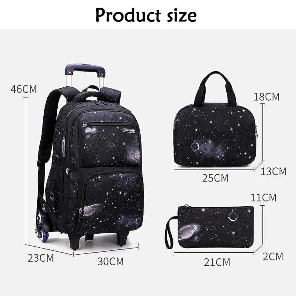 Kids School Bag with Wheels Rolling Backpack for Boy Wheeled School Bag Wheels Trolley Bookbag Carry on Luggage with Lunch Bag Y240820