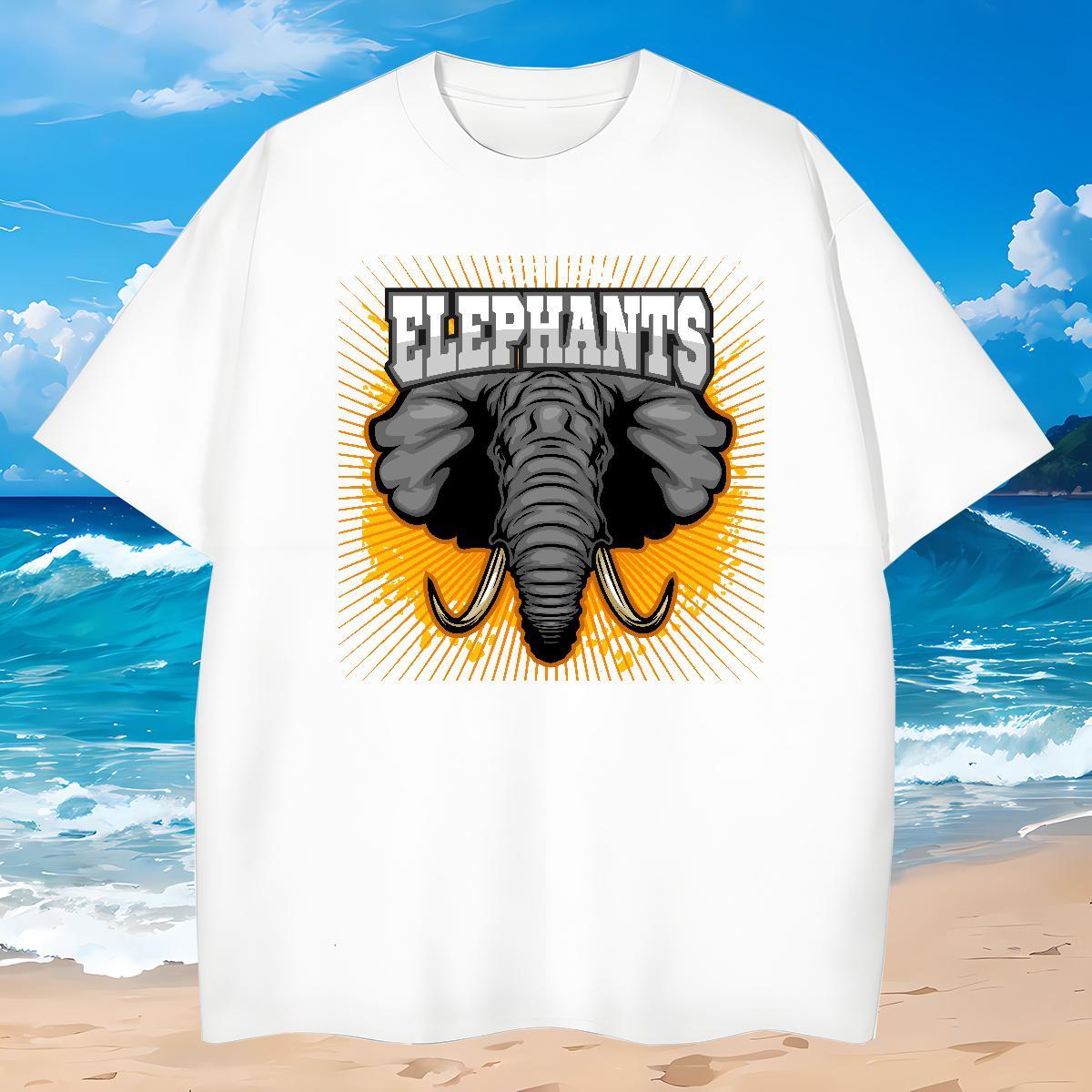 DIY Tshirts elephant High Street Hip Hop 230g Pure Cotton Top Tees Breathable Short Sleeve Cool Design T Shirts Men Oversized 4XL