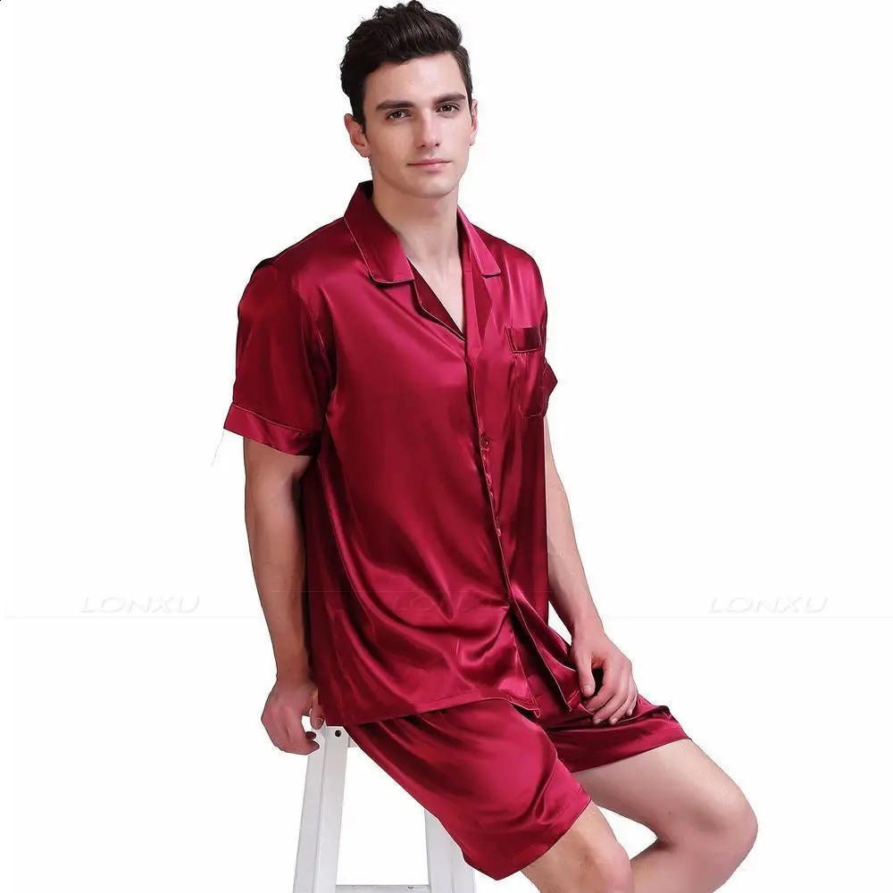 Mens Silk Satin Pajamas Pyjamas Short Set Sleepwear Set Loungewear U.S.SMLXL2XL3XL4XL Solid__s 240819