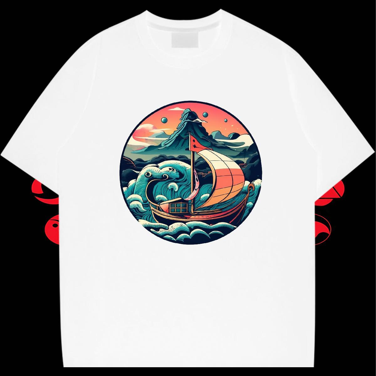 Brand Tshirts Casual Daily Wear 100% Cotton 230g Custom Anime O-Neck Short Sleeve sea wave T-Shirts New Designer Top Tees