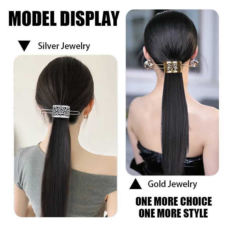 Synthetic ponytail for women Chinese silver hollow long hair straight ponytail W240817