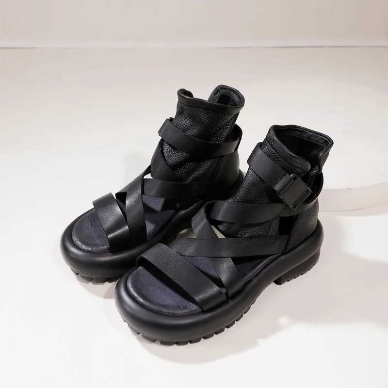 Birkuir Weave High Top Women Sandals Woven Open Toe Summer Boots 2024 Luxury Hollow Out Buckle Genuine Leather Thick Heel Shoes CL240806