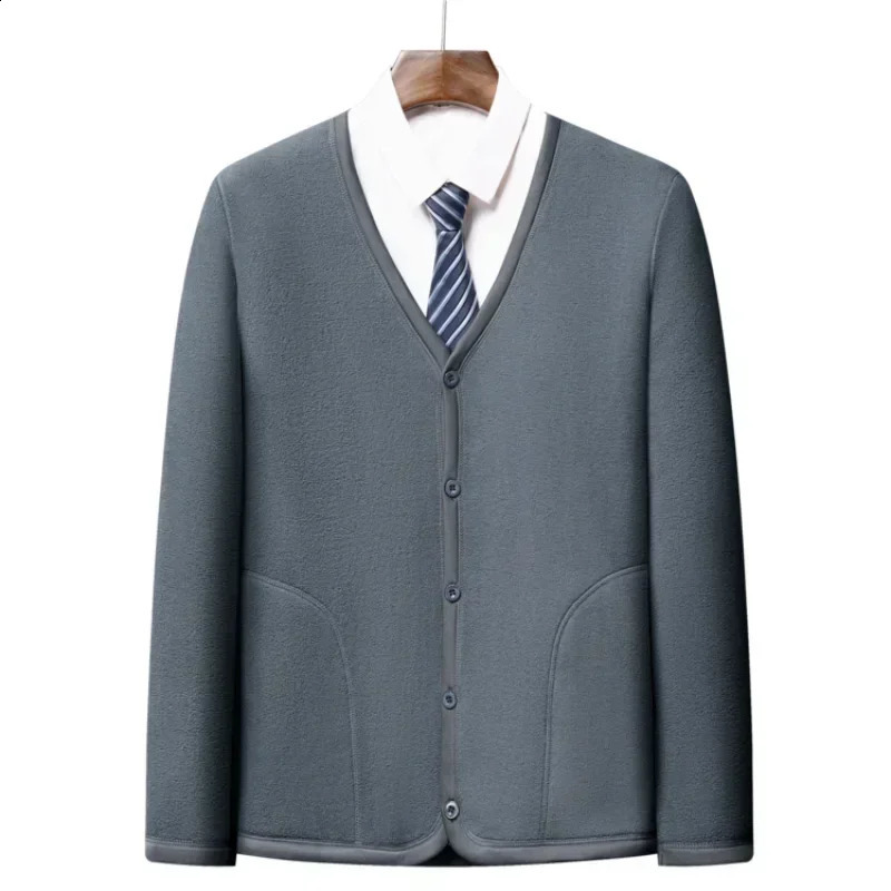 mens autumn and winter casual fashion solid color Vneck jacket largesized highend velvet 240819