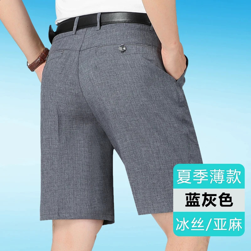 Linen summer mens fashion British style elastic waist breathable onefifth sprint linen casual loose 240819