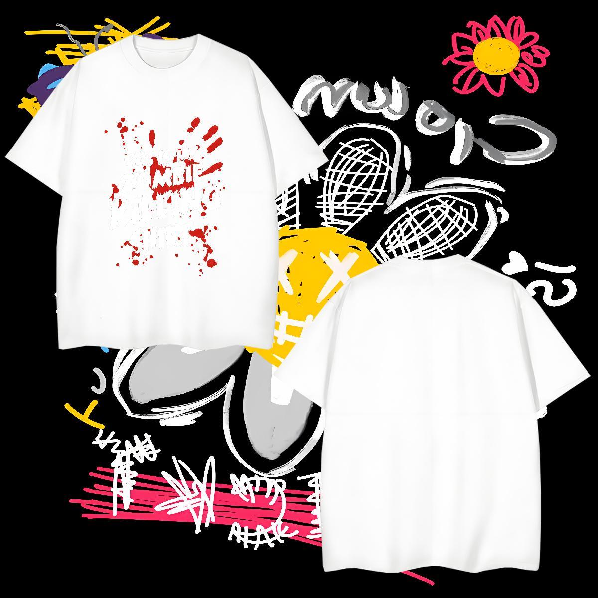 Man T Shirts 100% Cotton 230g scary High Street Hip Hop Crew Neck Breathable Custom Print Plus Size Tshirts DIY Loose Fit Wear