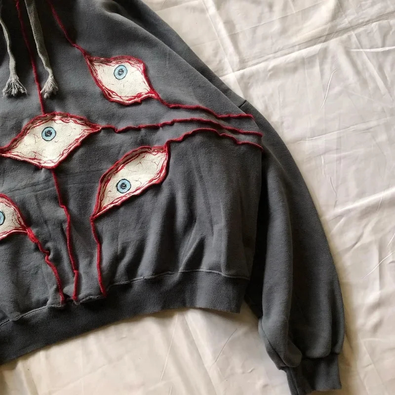 Y2K Harajuku hoodie vintage Demon Eyes Embroidery Streetwear Hip Hop Men women Pullover fashion American oversized sweatshirt 240819