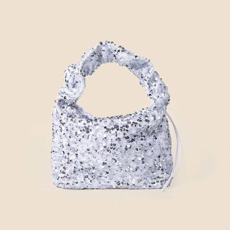 2025S Fashion Designer 2024 Spring summer New Full Sky Star Sequin Pleated Handbag With Drawstring Shoulder High End Small Square Bag