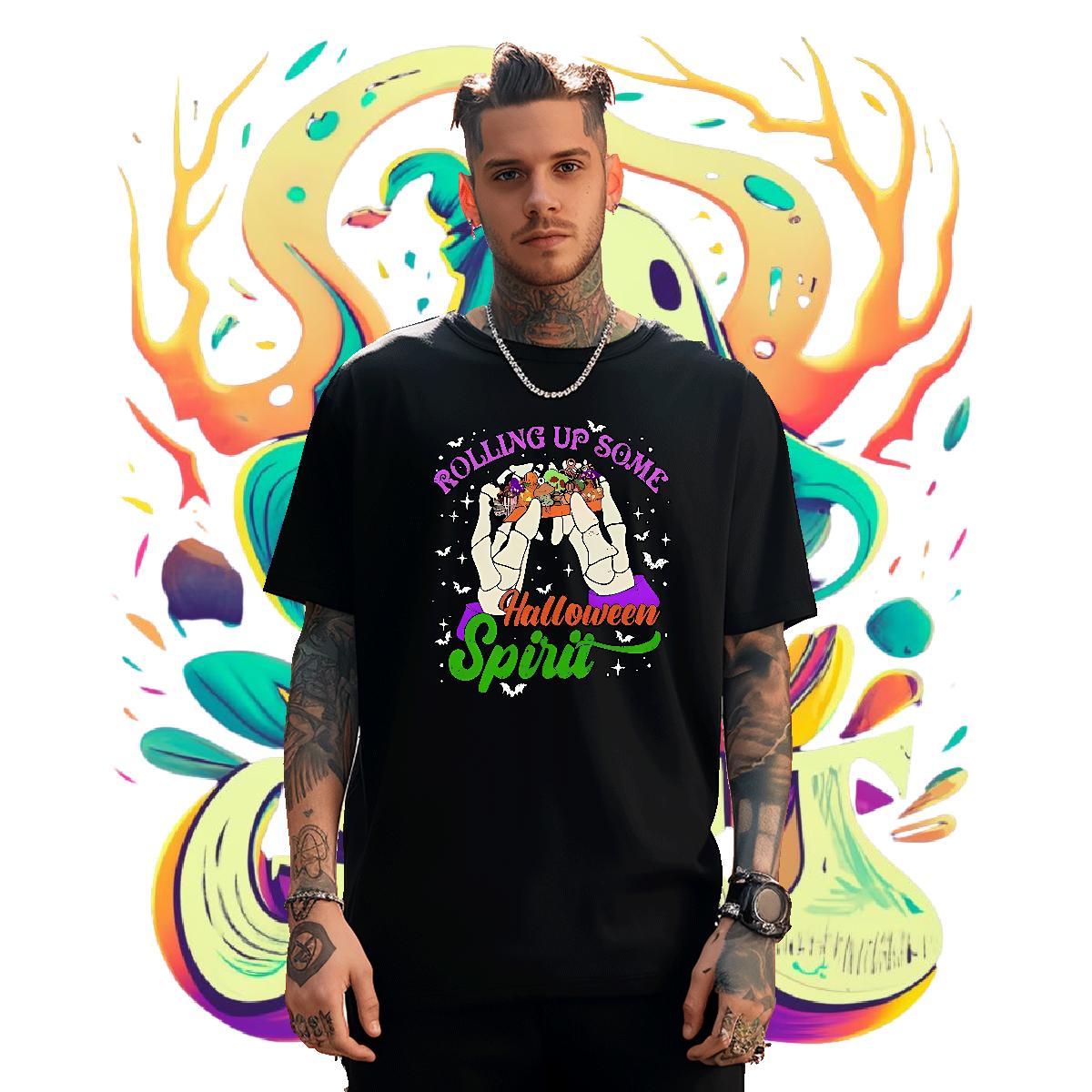 Fashion Casual halloween Men Tees 230g Cotton Men T Shirts DIY Printed Home Outdoor Breathable Crew Neck Classic Tshirts