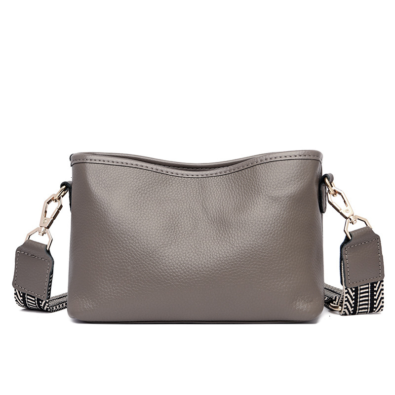 Genuine leather wide strap, crossbody square top layer, cowhide single shoulder soft leather, versatile women's bag, trendy small bag