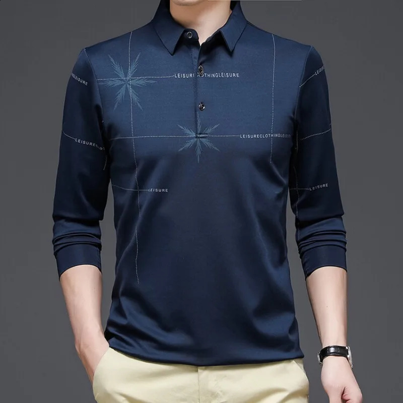 Autumn Long Sleeved T-shirt POLO Printed Casual Fashion Mens Striped Loose Thin Trendy Shirt Arrivals Men 240820