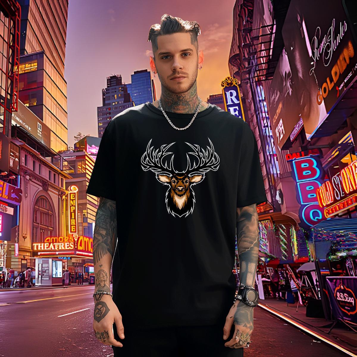 Loose Fit Man T Shirts deer Round Neck Short Sleeve Outdoor Black White 100% Cotton 230g Couples T Shirts New Tops Tees