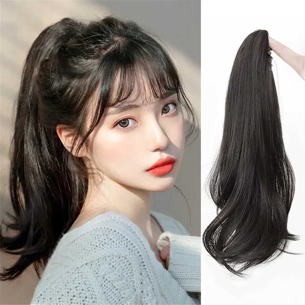 45cm womens wig synthetic natural long straight ponytail bandage type wig tail curled wig piece hair extension W240817