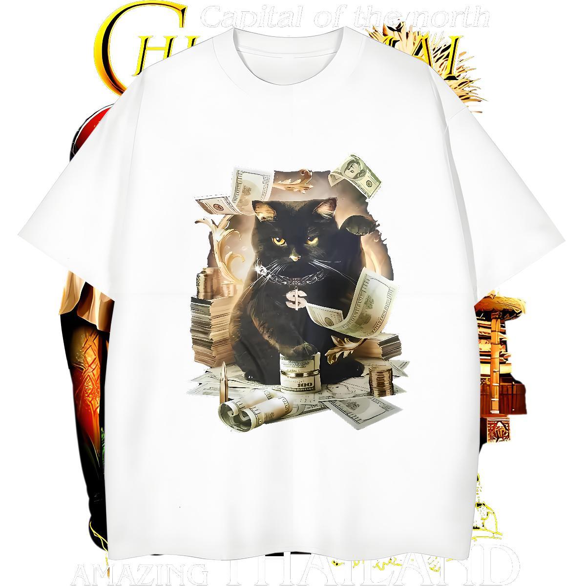 Loose Fit Men T Shirts dollars Short Sleeve O-Neck Hip Hop Cartoon Print 230g Cotton Tshirts Fashion Casual Top Tees