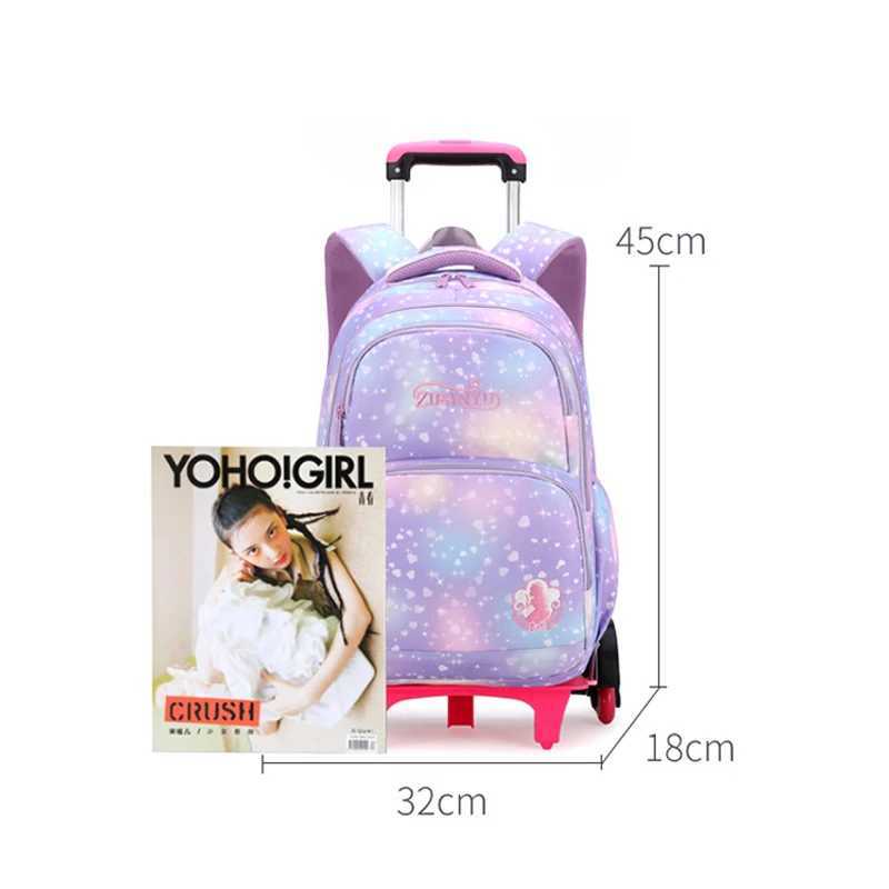 Childrens trolley bags with wheels student backpack girls trolley bags cute school bags large-capacity roller backpack star Y240820
