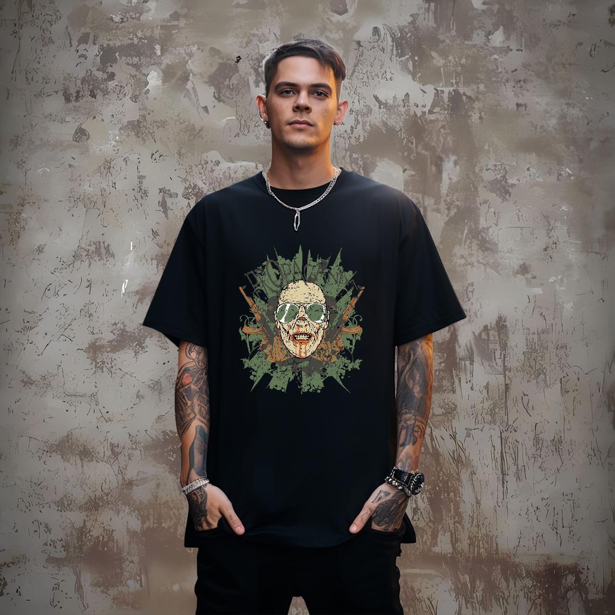 Unisex T shirt long-barrelled gun O Neck Short Sleeves Casual Daily Wear Black Oversized 230g 100% Cotton Mens Tshirts Fashion Designer Tops