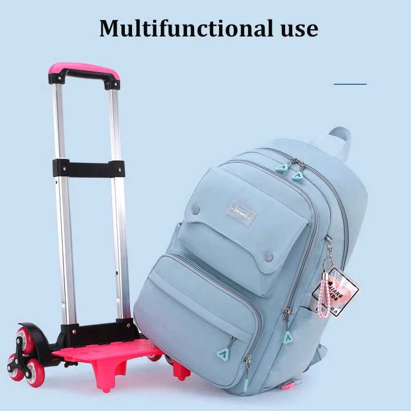 NEW Student School bag Rolling Backpack kids Trolley bag girl school backpack wheeled bag Multifunctional use Trolley backpack Y240820