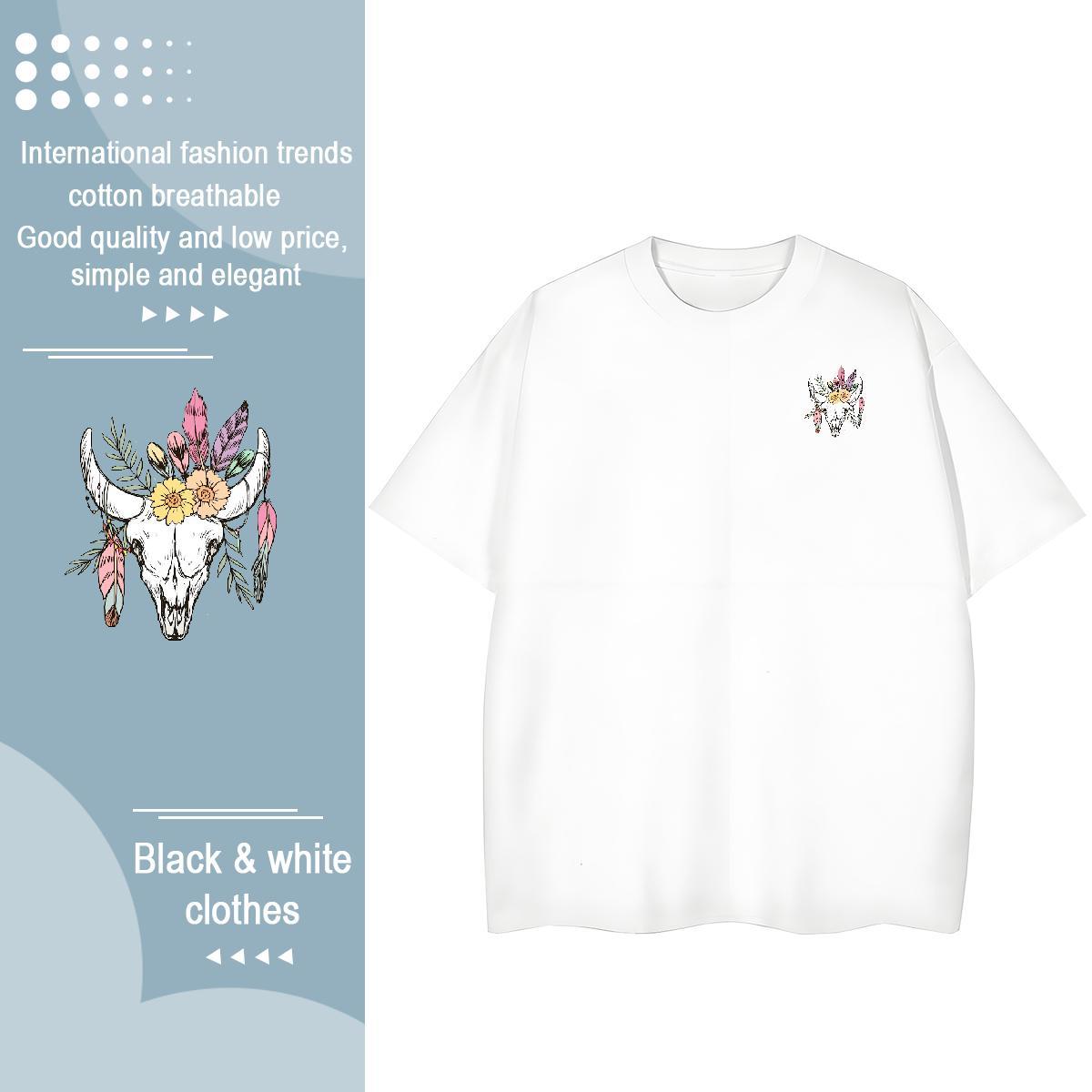 2024 Summer Tshirts Deer Street Casual 100% Cotton 230g Tops O-Neck Short Sleeve Cool Man T Shirts Black Oversized