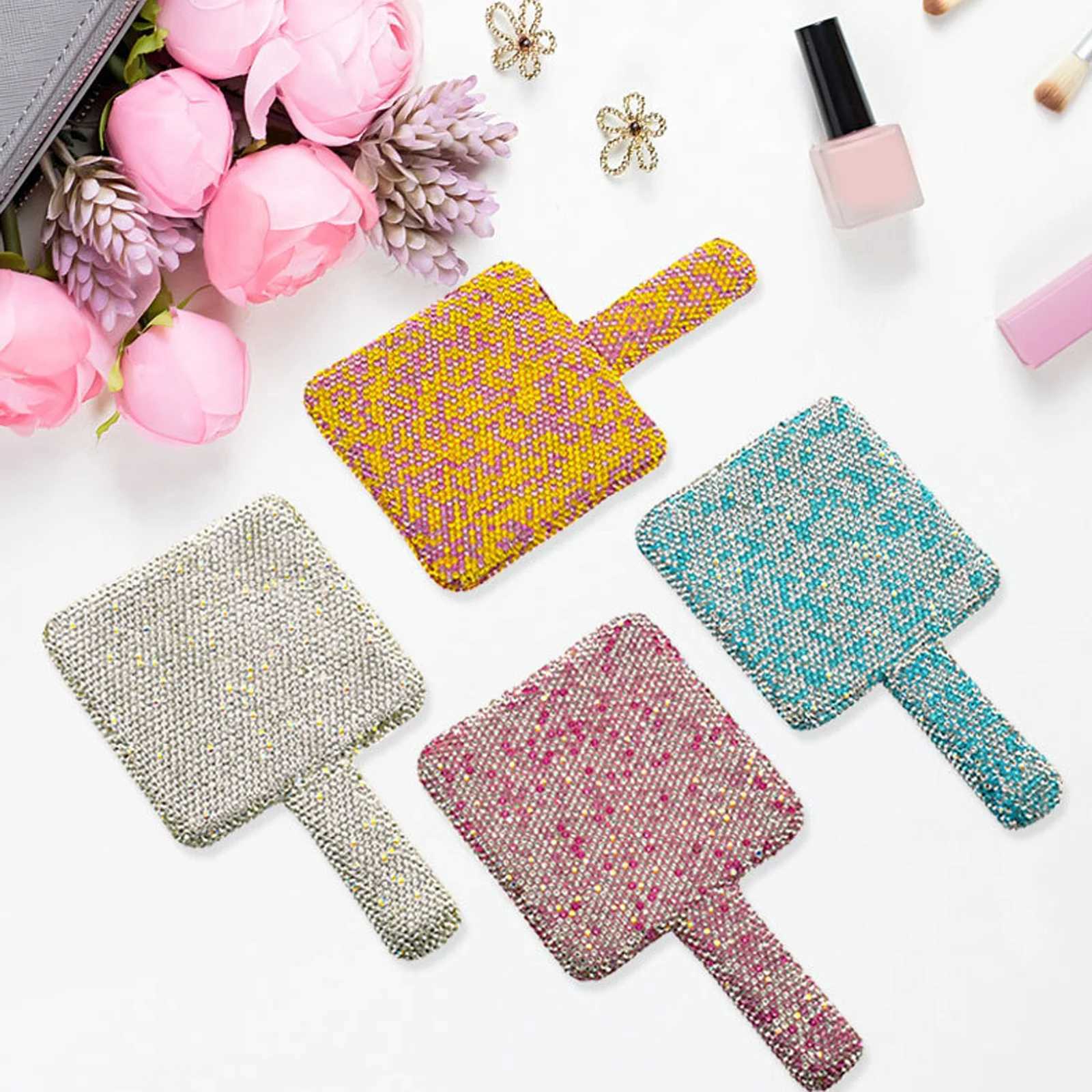 Diamond Heart Makeup Vanity Mirror Portable Eyelash Extension Handheld Makeup Mirror Stick Compact Makeup Mirrors With Handle Y240819