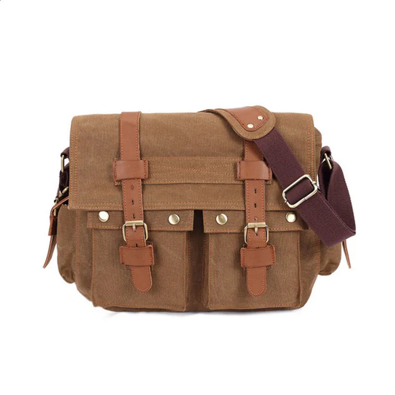 14inch Travel Satchel Business Mens Messenger Bag Vintage Canvas Military Shoulder Laptop Bags for men Male Laptop Briefcases 240819