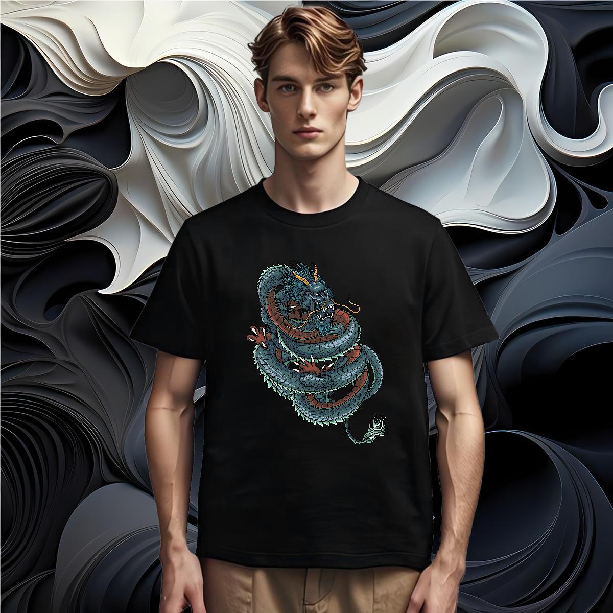 T shirt 230g Pure Cotton dragon Casual Breathable Short Sleeve Black Oversized Men Clothes T-Shirt Brand Loose Fit Tops