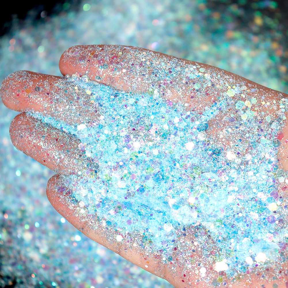 50g Holographic Aurora Nail Art Sequins Mermaid Mixed Size Hexagon Chunky Chrome Glitter Accessories Polish Manicure DecorationsXJ240815