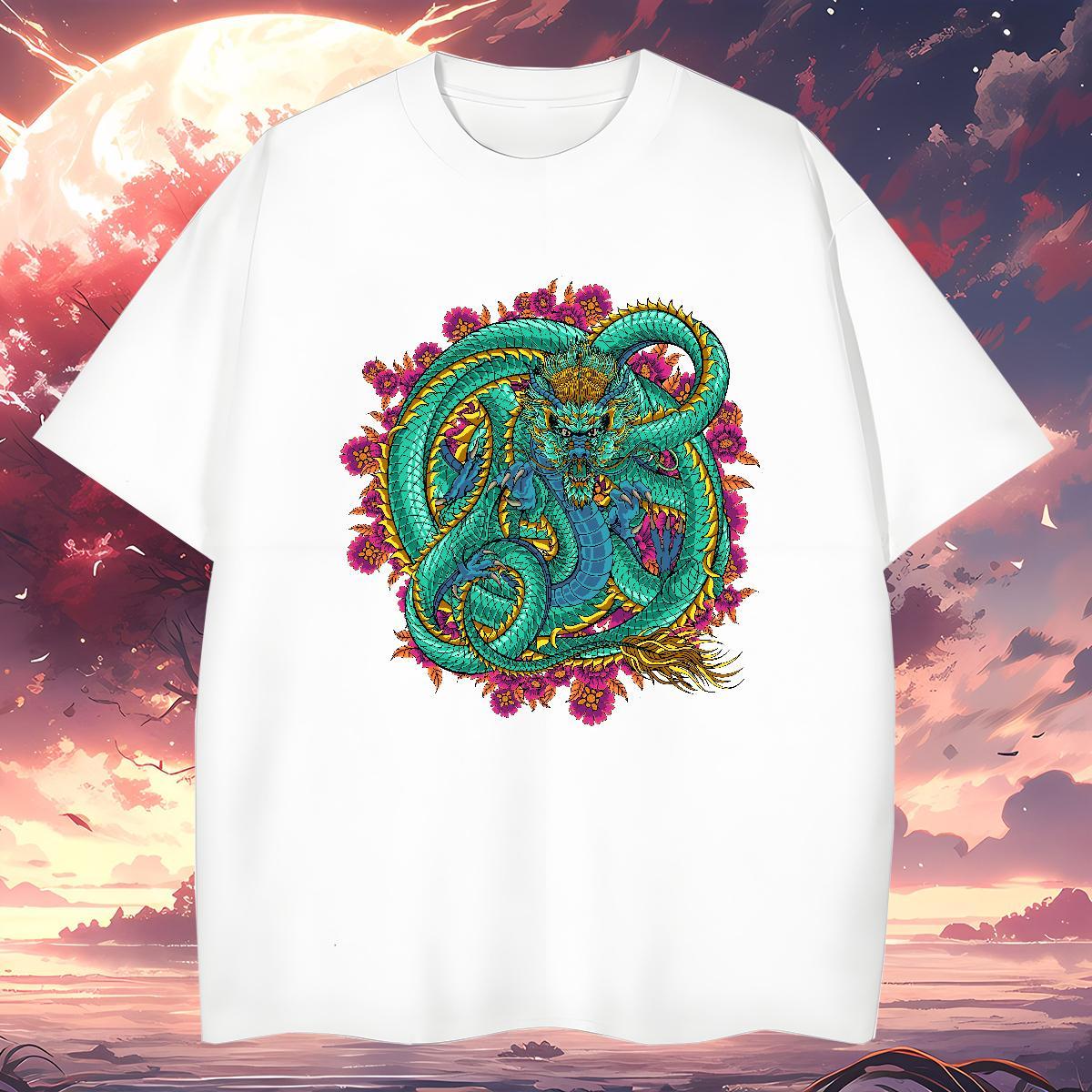 T Shirt For Man 100% Cotton 230g dragon Hip Hop Street Crew Neck Breathable DIY Printed Tshirts Fashion Designer Cool Tees