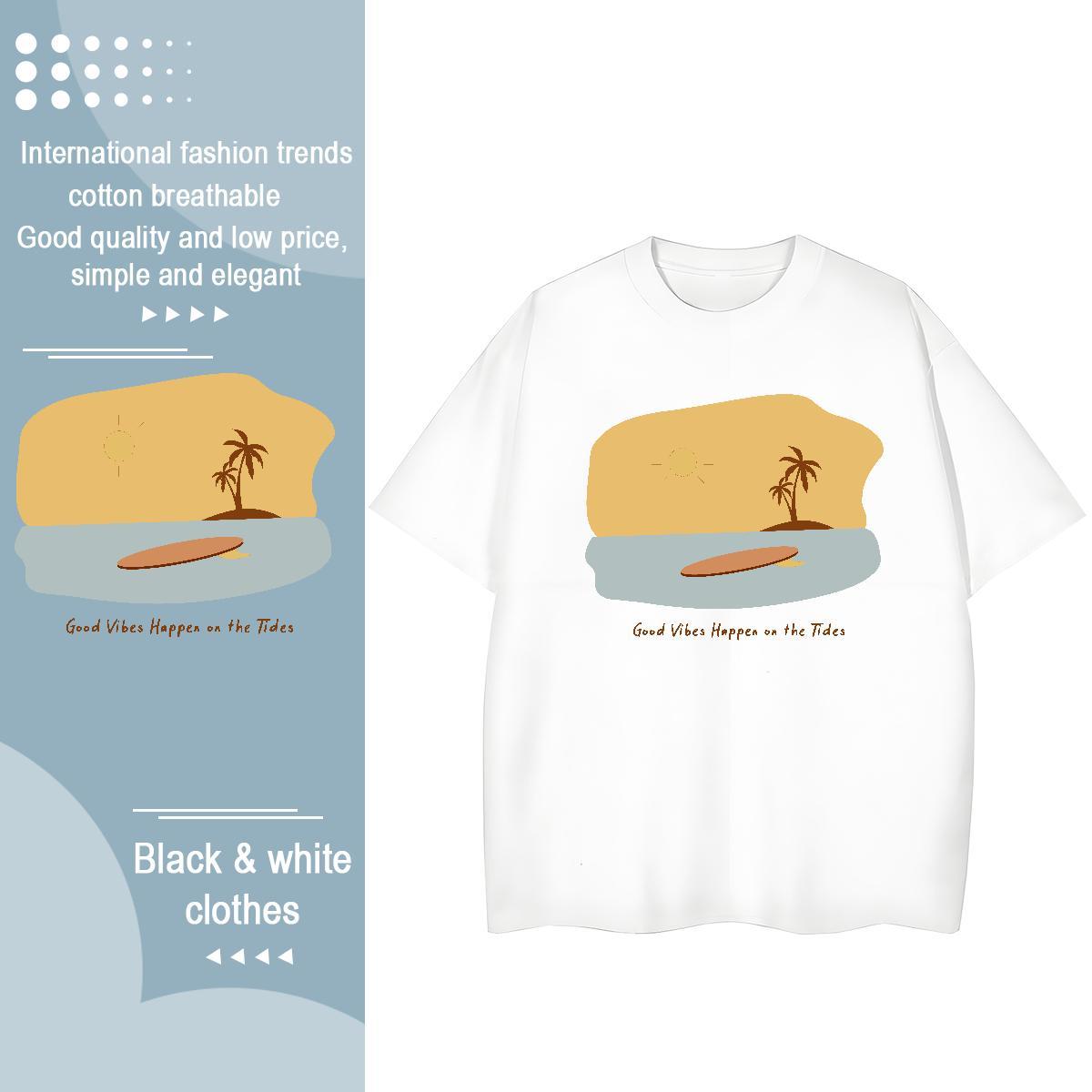 New Arrival Womens Tshirts Beach Breathable Crew Neck Clothings Designer Nice 230g Cotton wave DIY Anime T-Shirts