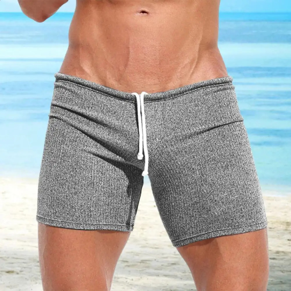 Summer breathable soft and comfortable ribbed shorts mens sleepwear elastic slim fit solid color brushed lace 240819