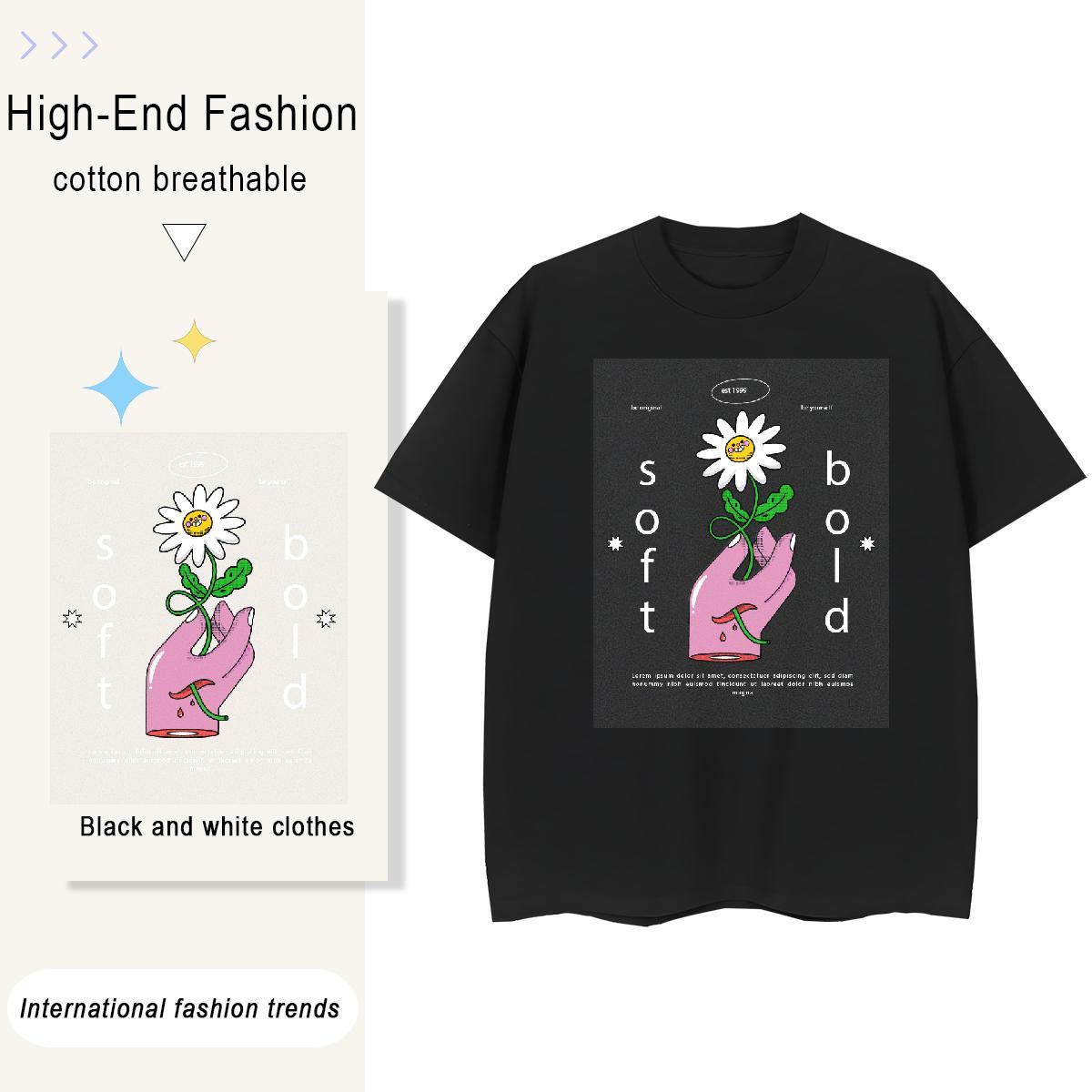 Brand flower 230g 100% Cotton Tshirt for Man Woman Beach Breathable Short Sleeve T Shirts Men 2024 Summer Anime Print Tshirts