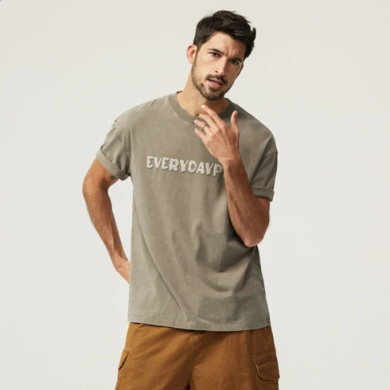 Combined Cotton elastic short sleeved Tshirt suitable for mens fashionable highend versatile print summer street loose fitting top 240827