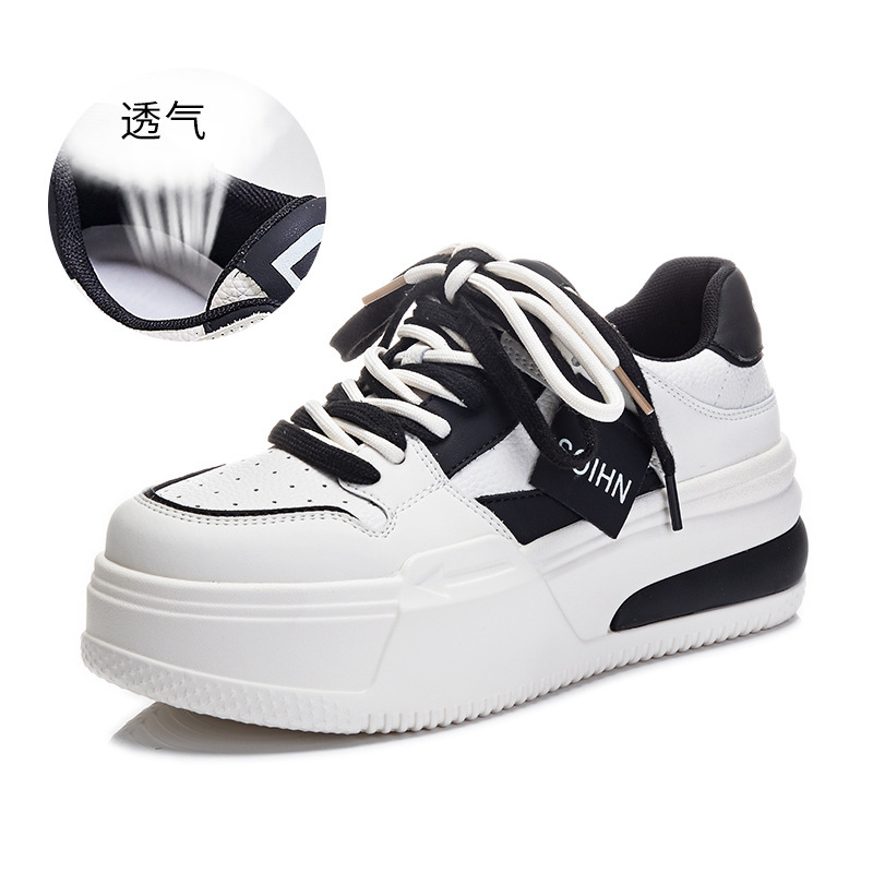 Ddmysports Genuine Leather Small White Women In Spring New Round Toe Thick Sole High Rise Board Shoes For Casual And Versatile S Shoe Trend OUTDOOR